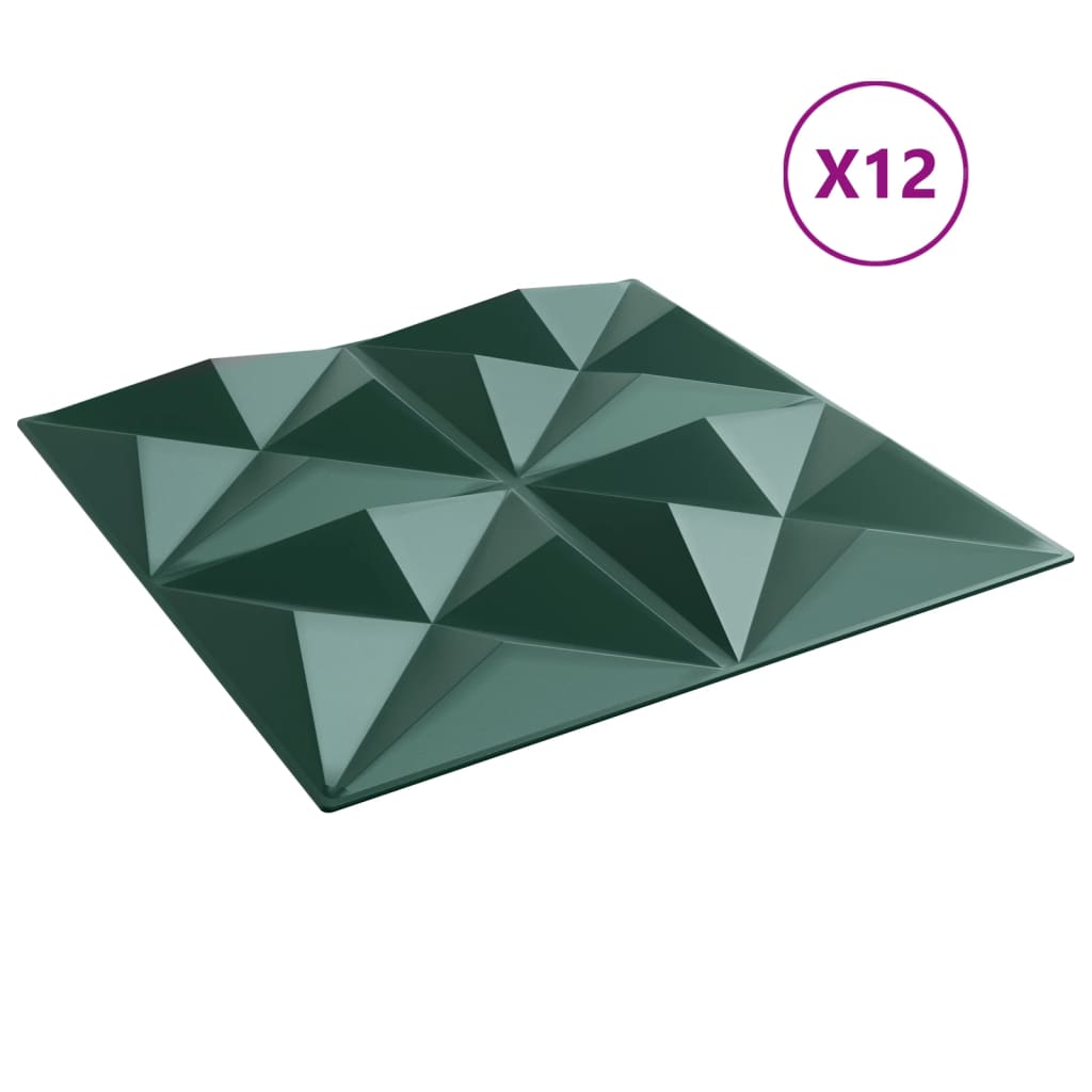 vidaXL Πάνελ Τοίχου 12 τεμ. Πράσινη Origami 50 x 50 εκ. 3 μ² XPS