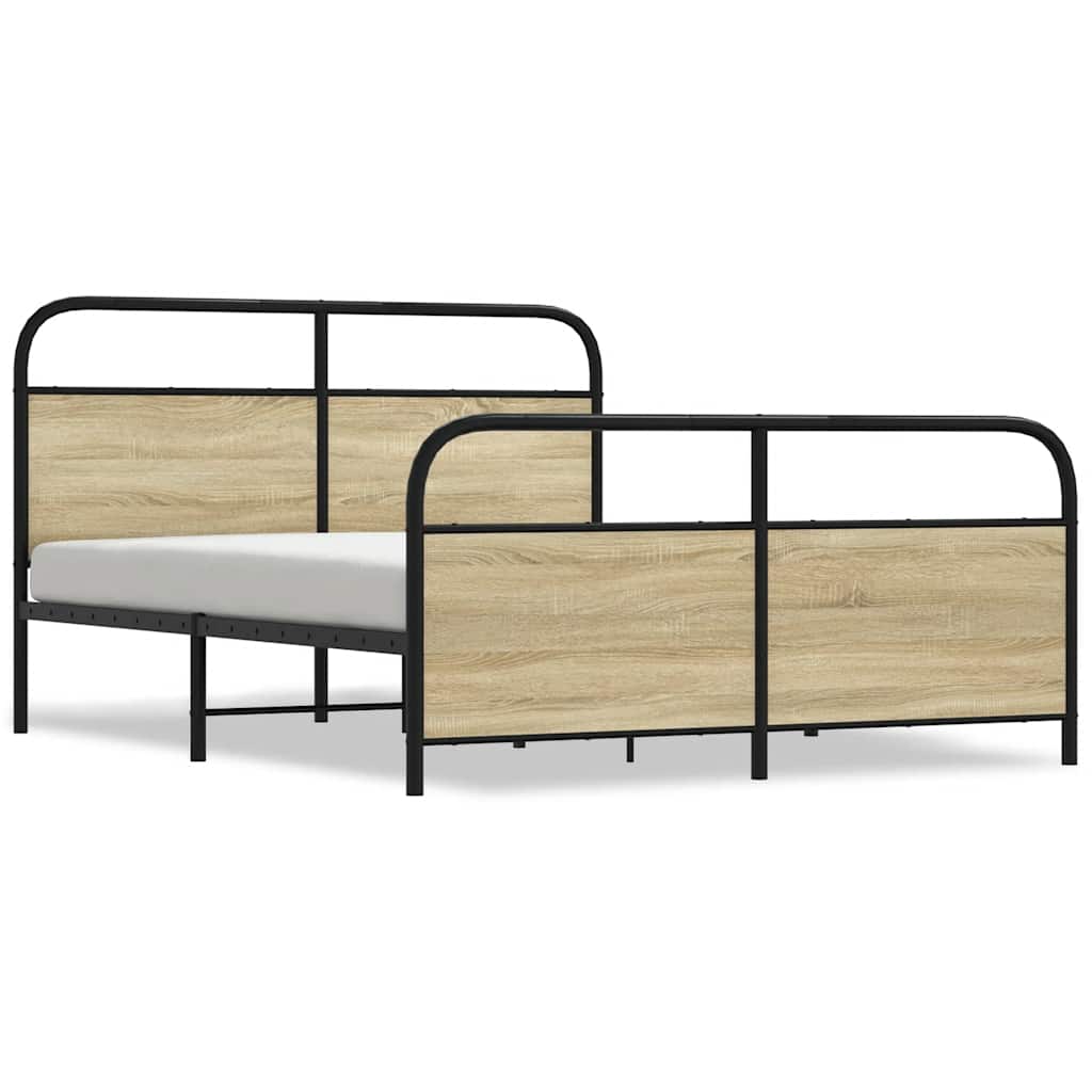 vidaXL Σκελετός Κρεβ. Χωρίς Στρώμα Sonoma Δρυς 150x200 εκ. Μεταλλικό