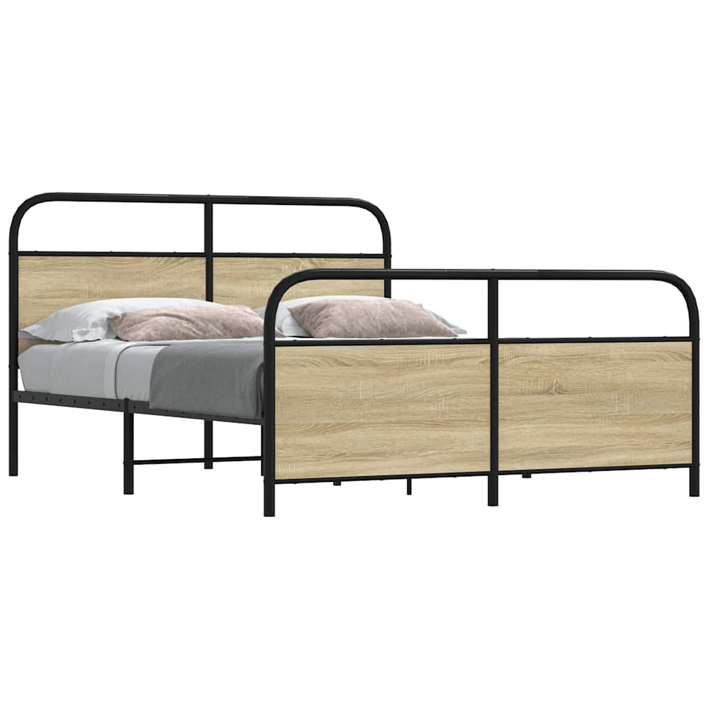 vidaXL Σκελετός Κρεβ. Χωρίς Στρώμα Sonoma Δρυς 150x200 εκ. Μεταλλικό