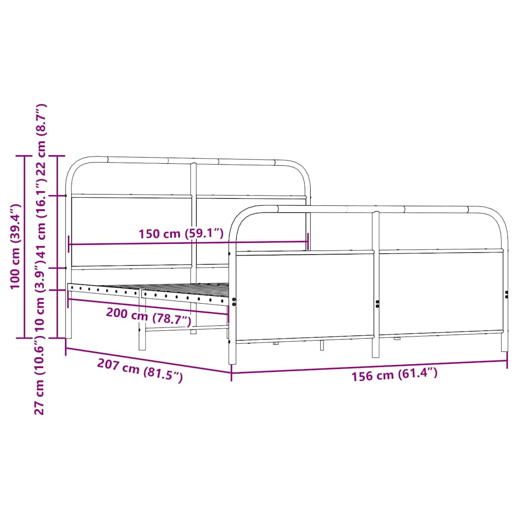 vidaXL Σκελετός Κρεβ. Χωρίς Στρώμα Καφέ Δρυς 150x200 εκ. Μεταλλικό