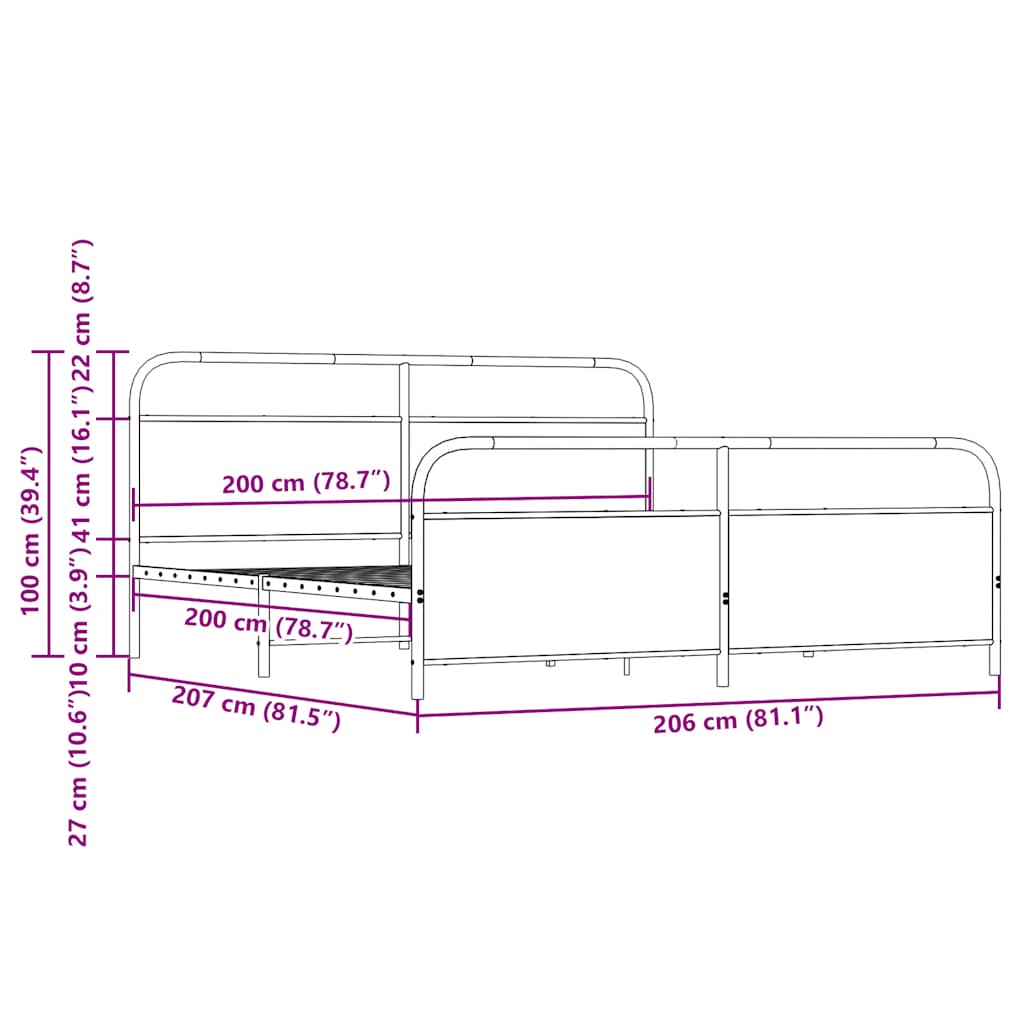 vidaXL Σκελετός Κρεβ. Χωρίς Στρώμα Καφέ Δρυς 200x200 εκ. Μεταλλικό