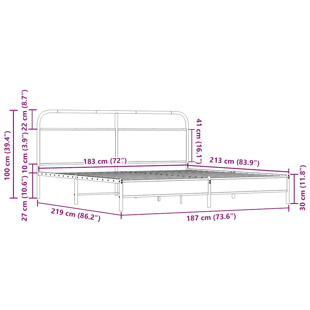 vidaXL Σκελετός Κρεβ. Χωρίς Στρώμα Sonoma Δρυς 183x213 εκ. Μεταλλικό