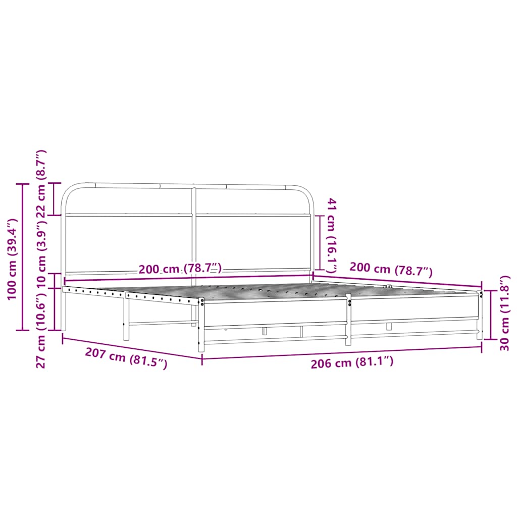 vidaXL Σκελετός Κρεβ. Χωρίς Στρώμα Sonoma Δρυς 200x200 εκ. Μεταλλικό