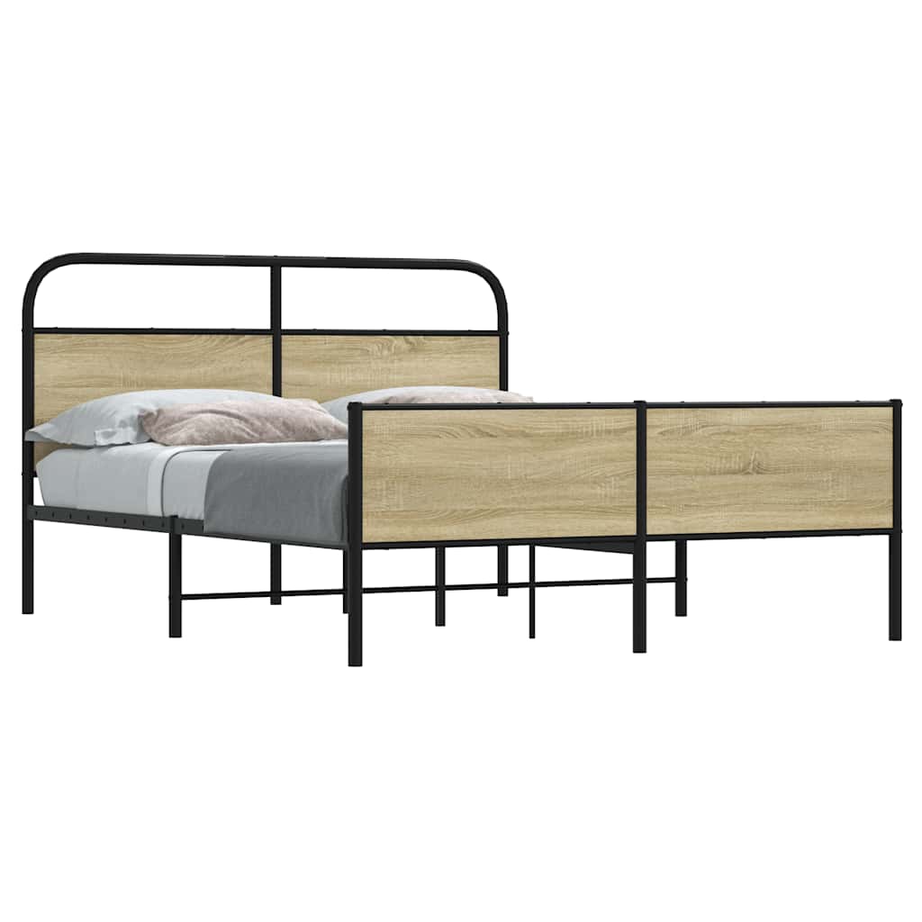 vidaXL Σκελετός Κρεβ. Χωρίς Στρώμα Sonoma Δρυς 150x200 εκ. Μεταλλικό