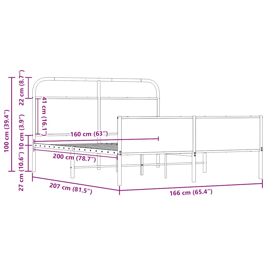 vidaXL Σκελετός Κρεβ. Χωρίς Στρώμα Sonoma Δρυς 160x200 εκ. Μεταλλικό