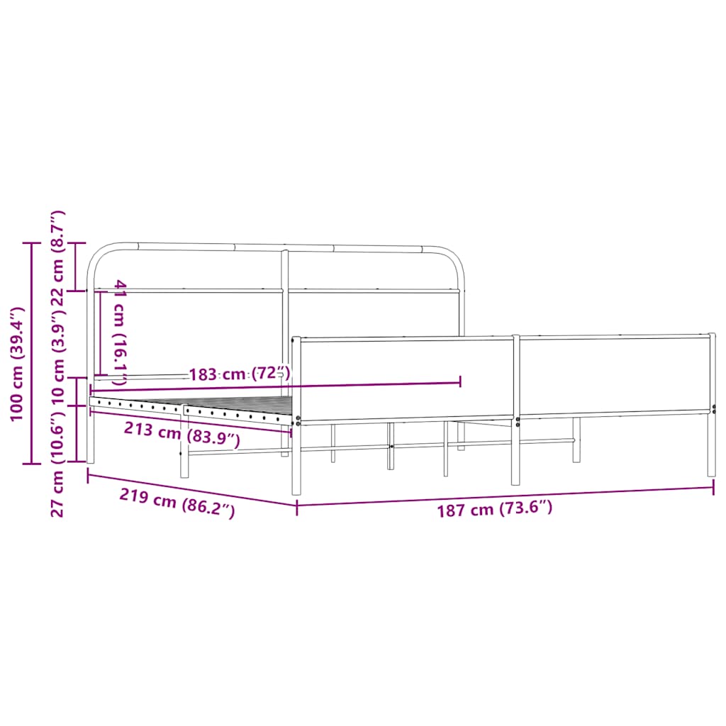 vidaXL Σκελετός Κρεβ. Χωρίς Στρώμα Sonoma Δρυς 183x213 εκ. Μεταλλικό
