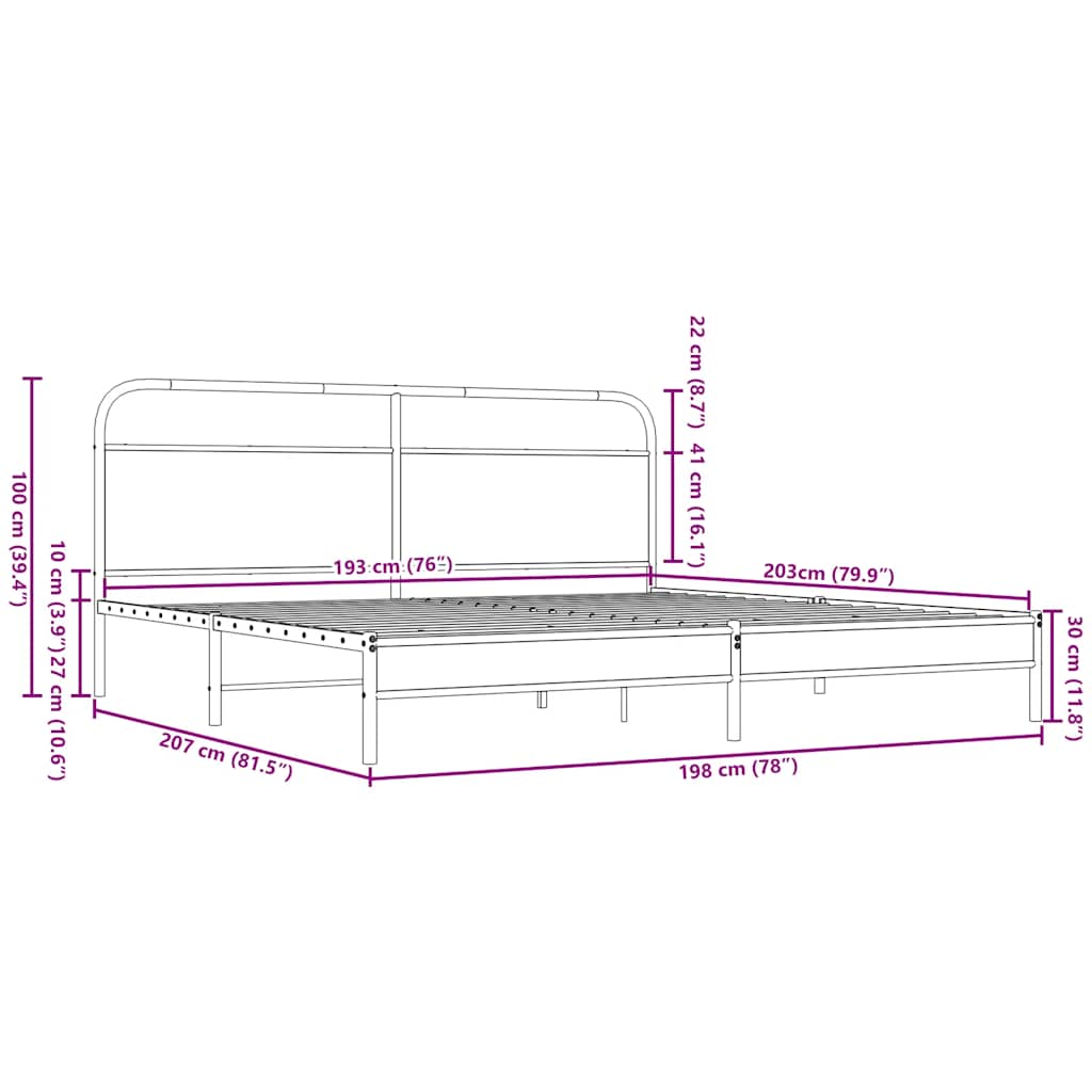 vidaXL Σκελετός Κρεβ. Χωρίς Στρώμα Καφέ Δρυς 193x203 εκ. Μεταλλικό