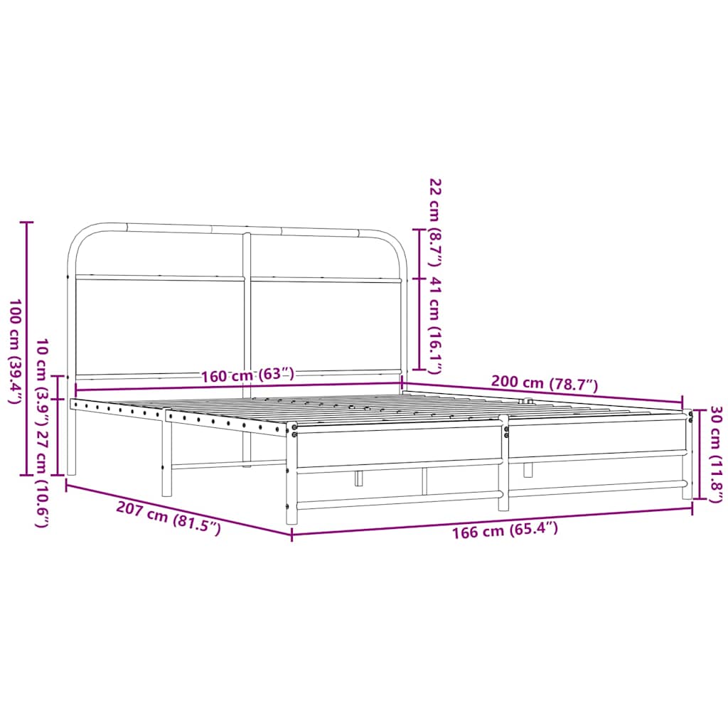 vidaXL Σκελετός Κρεβ. Χωρίς Στρώμα Καφέ Δρυς 160x200 εκ. Μεταλλικό