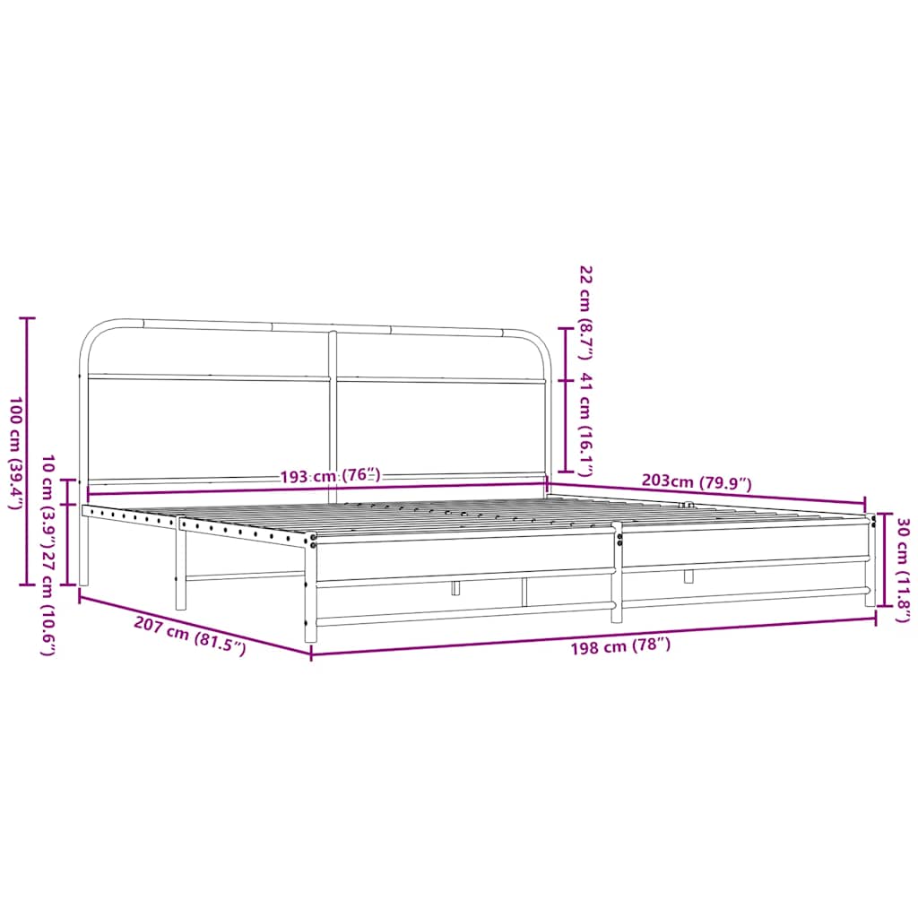 vidaXL Σκελετός Κρεβ. Χωρίς Στρώμα Καφέ Δρυς 193x203 εκ. Μεταλλικό