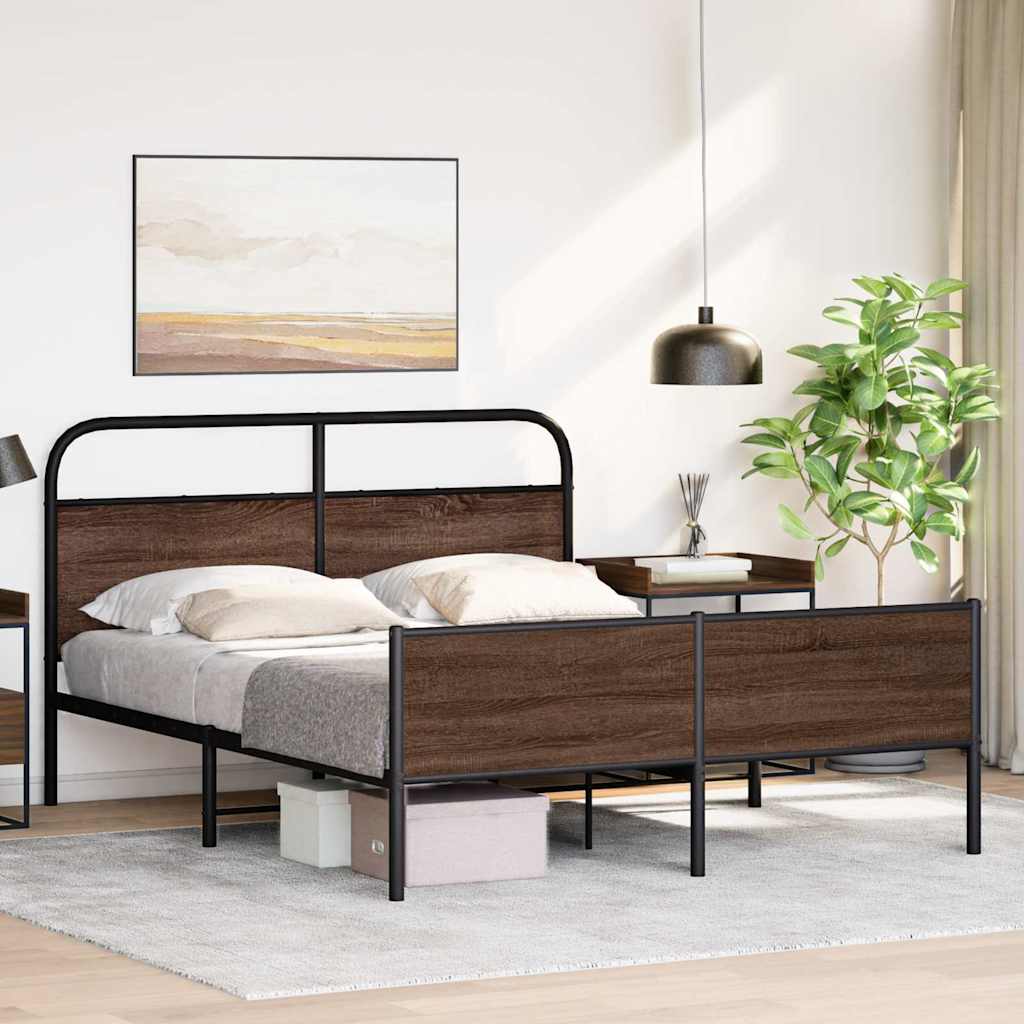 vidaXL Σκελετός Κρεβ. Χωρίς Στρώμα Καφέ Δρυς 150x200 εκ. Μεταλλικό