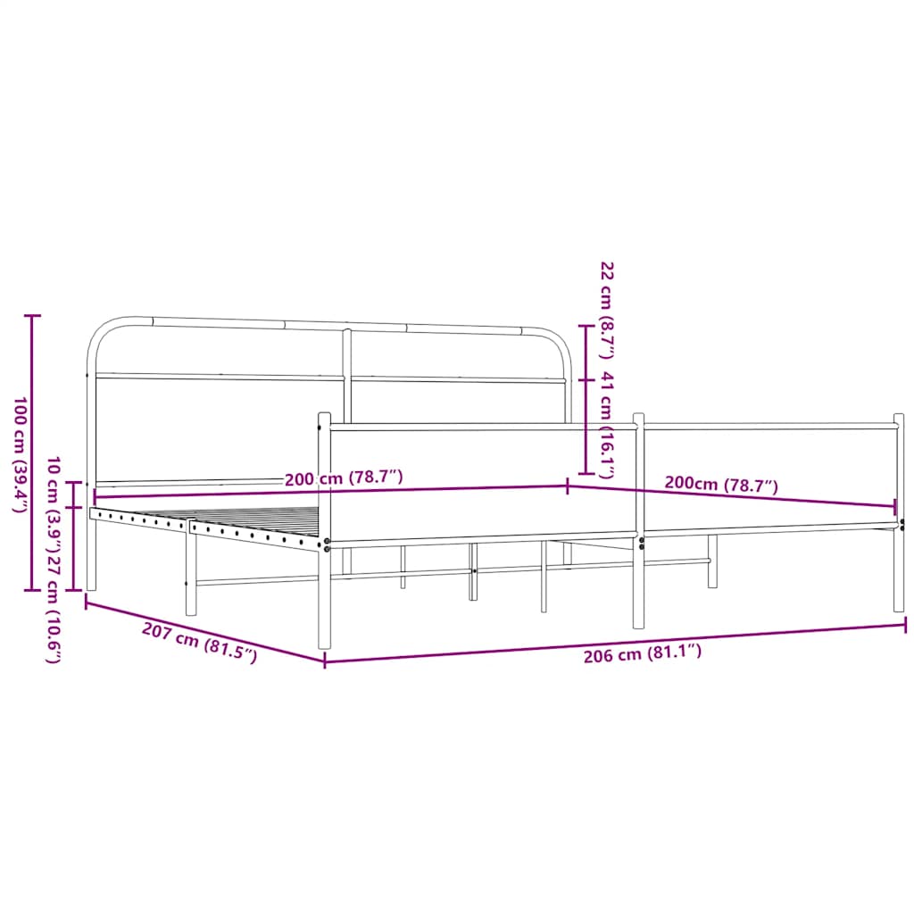 vidaXL Σκελετός Κρεβ. Χωρίς Στρώμα Καφέ Δρυς 200x200 εκ. Μεταλλικό