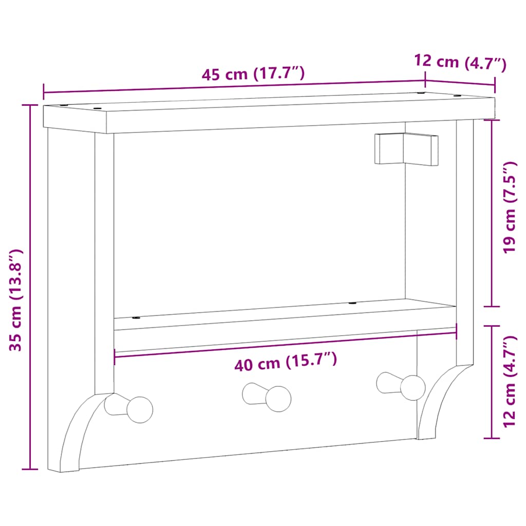 vidaXL Επίτοιχη κρεμάστρα παλτών SANDNES 45x12x35 εκ.Πεύκο μασίφ ξύλο