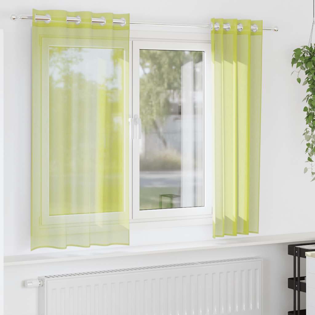 vidaXL Κουρτίνες Voile με ροδέλες 2 τεμάχια Apple Green 140x140 cm