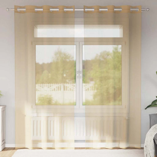 vidaXL Voile κουρτίνες με ροδέλες 2 τεμάχια Χρώμα Άμμου