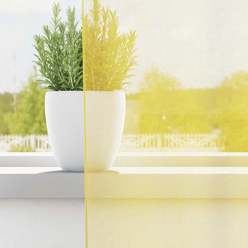 vidaXL Voile κουρτίνες με ροδέλες 2 τεμάχια Κίτρινο