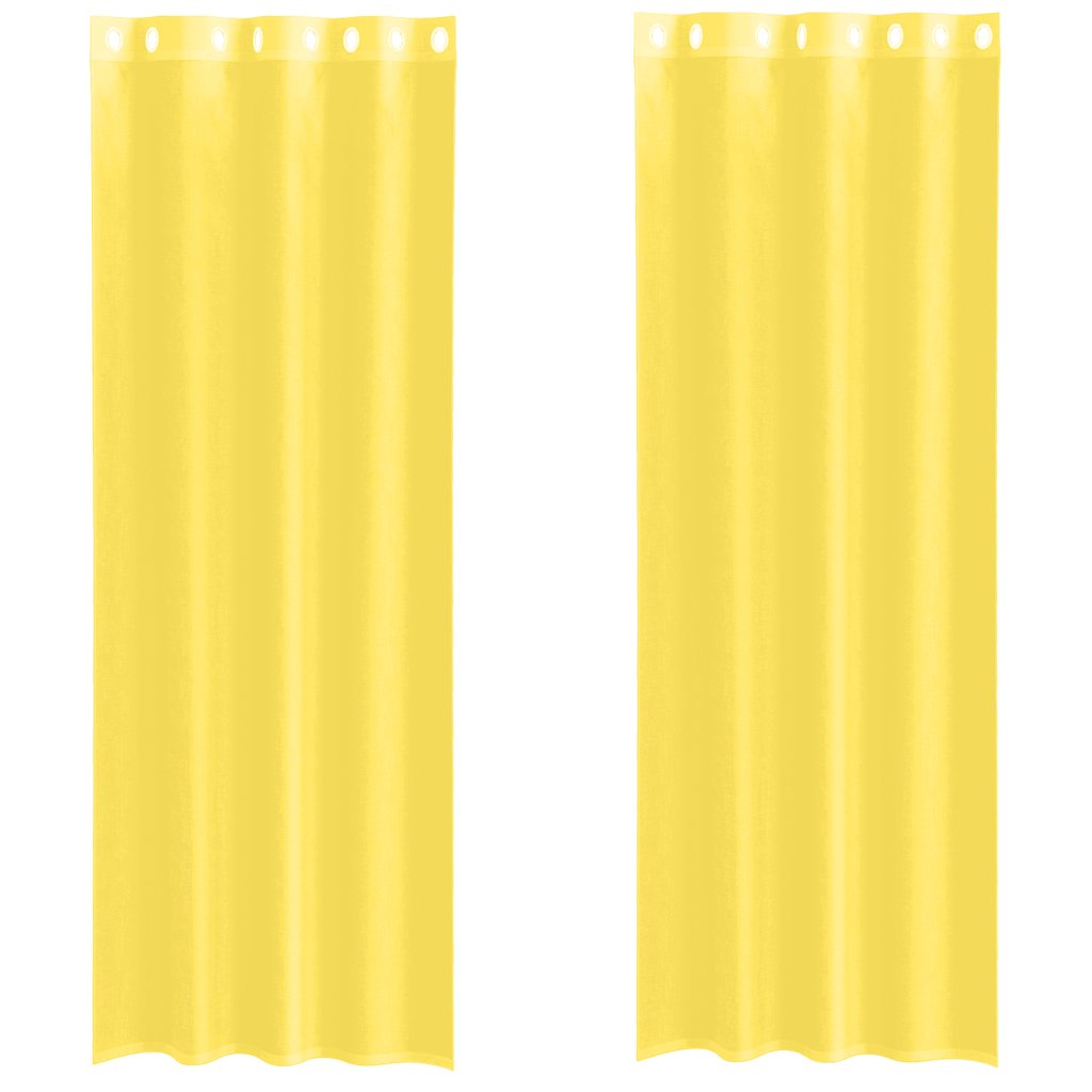 vidaXL Voile κουρτίνες με ροδέλες 2 τεμάχια Κίτρινο