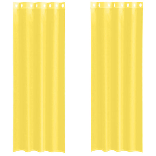 vidaXL Voile κουρτίνες με ροδέλες 2 τεμάχια Κίτρινο