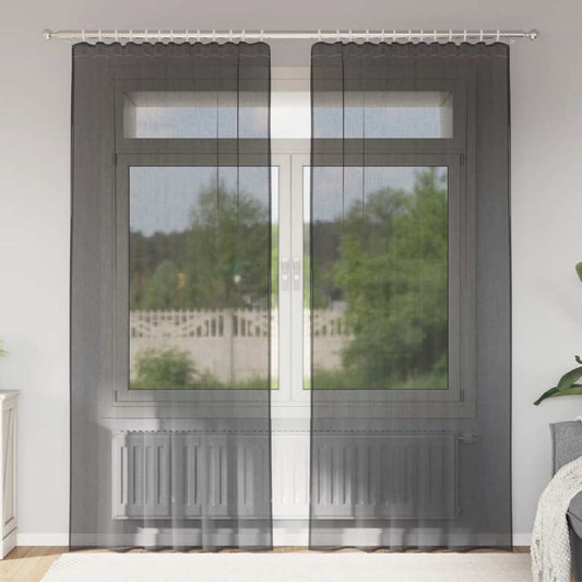 vidaXL Κουρτίνες Voile με τσέπες ράβδου 2 τεμάχια Μαύρο