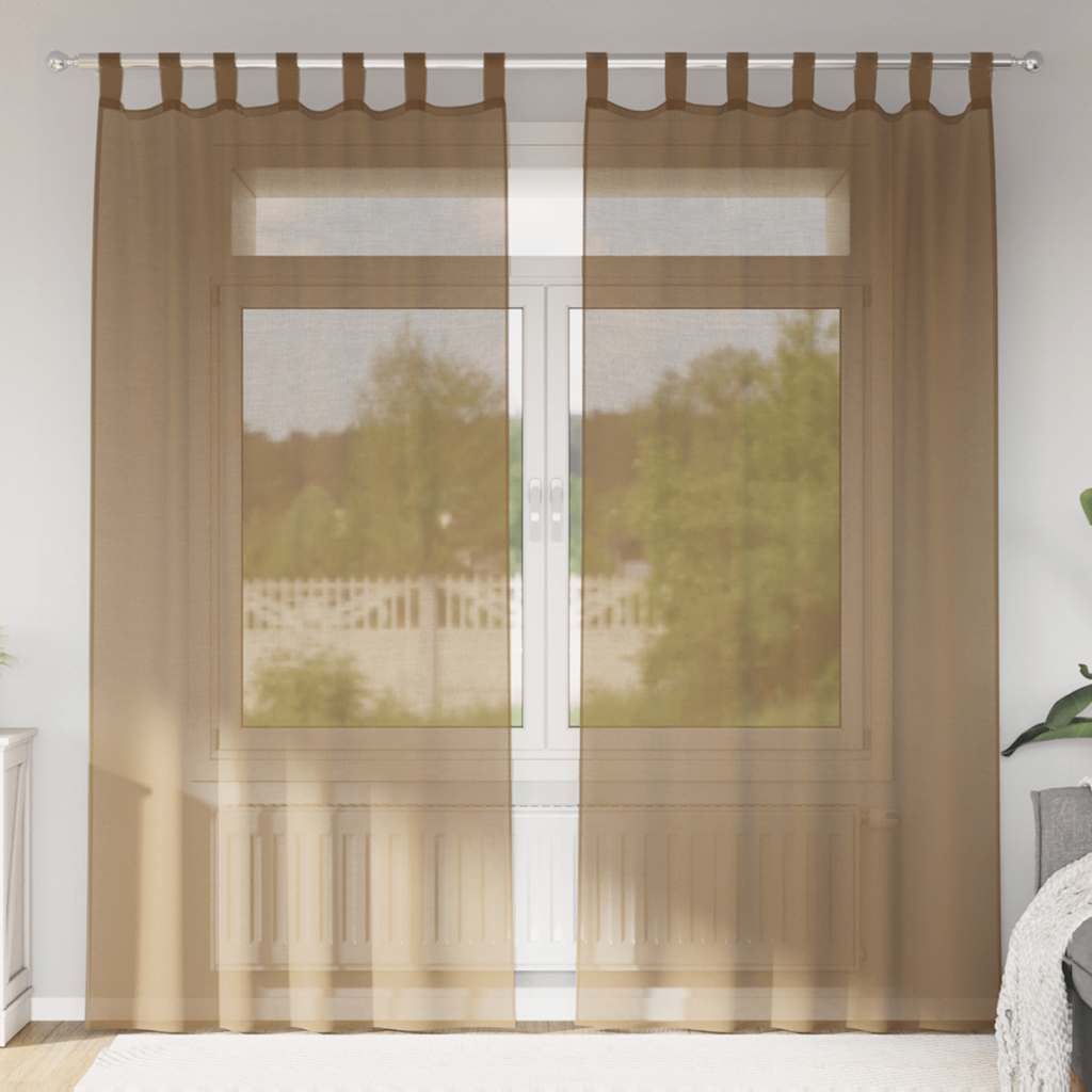 vidaXL Κουρτίνες Voile με Θηλιές 2 τεμ. Ανοιχτό Καφέ 140x225 εκ.