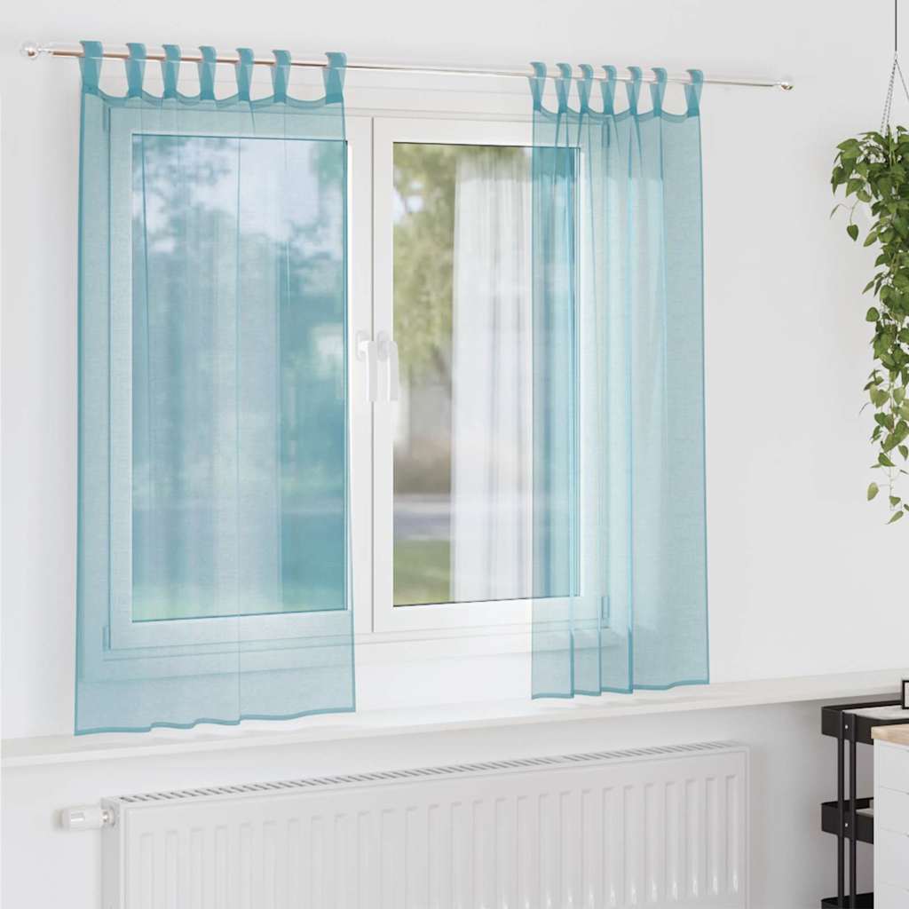 vidaXL Κουρτίνες Voile με Θηλιές 2 τεμ. Τυρκουάζ 140x175 εκ.