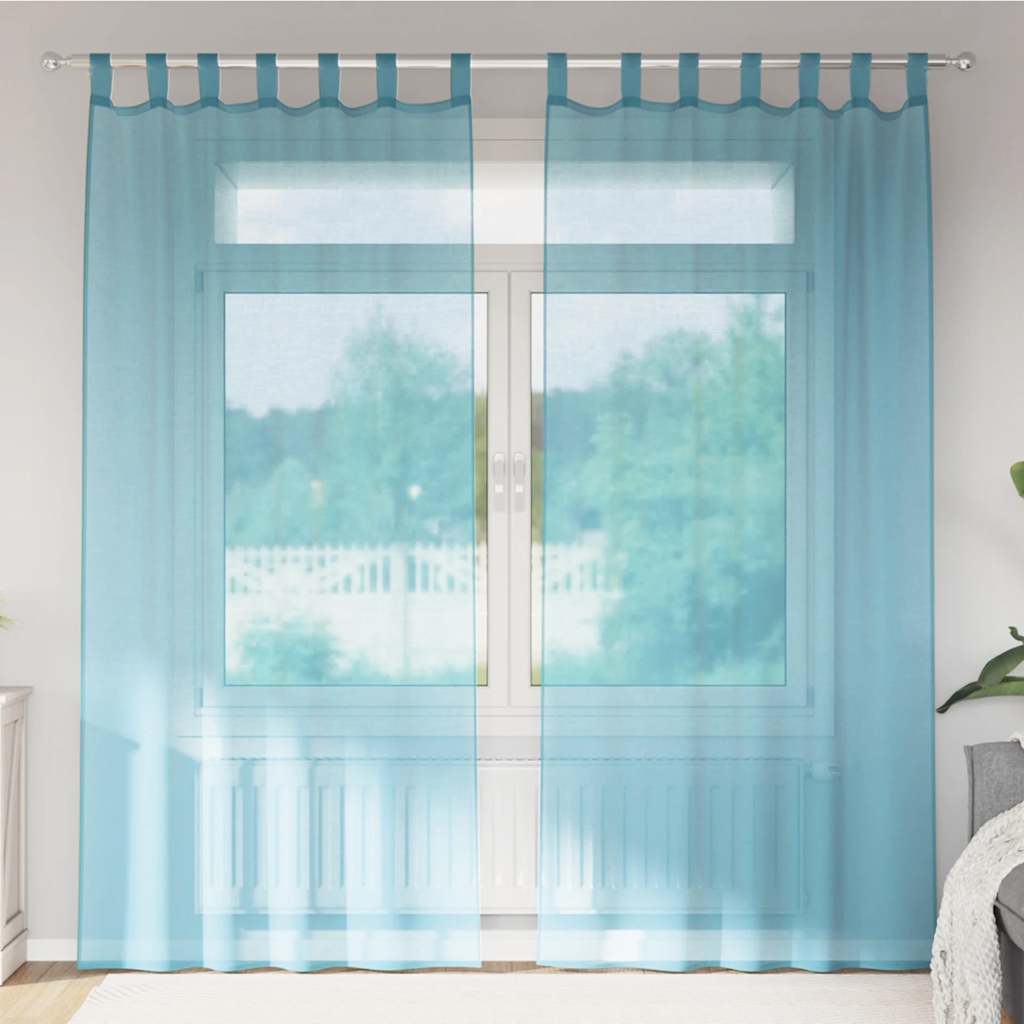 vidaXL Κουρτίνες Voile με Θηλιές 2 τεμ. Τυρκουάζ 140x245 εκ.