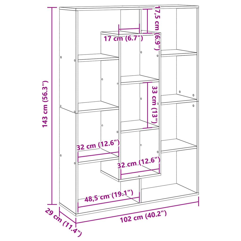 vidaXL Βιβλιοθήκη Χρώμα Sonoma Δρυς 102x29x143 εκ. Επεξεργασμένο Ξύλο