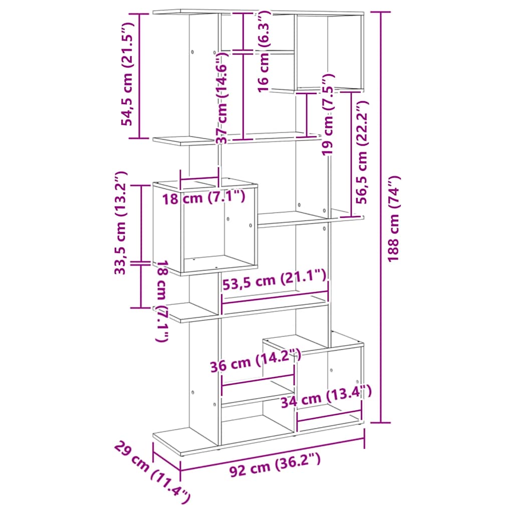 vidaXL Βιβλιοθήκη Αρτισιανή Δρυς 92x29x188 εκ. από Επεξ. Ξύλο