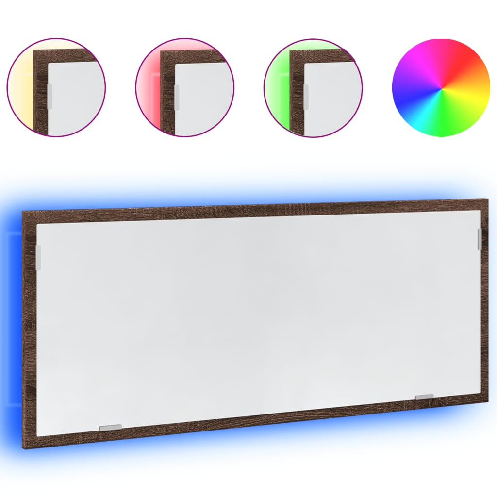 vidaXL LED Καθρέφτης Μπάνιου Καφέ Δρυς 100x8,5x37 εκ. Επεξεργ. Ξύλο