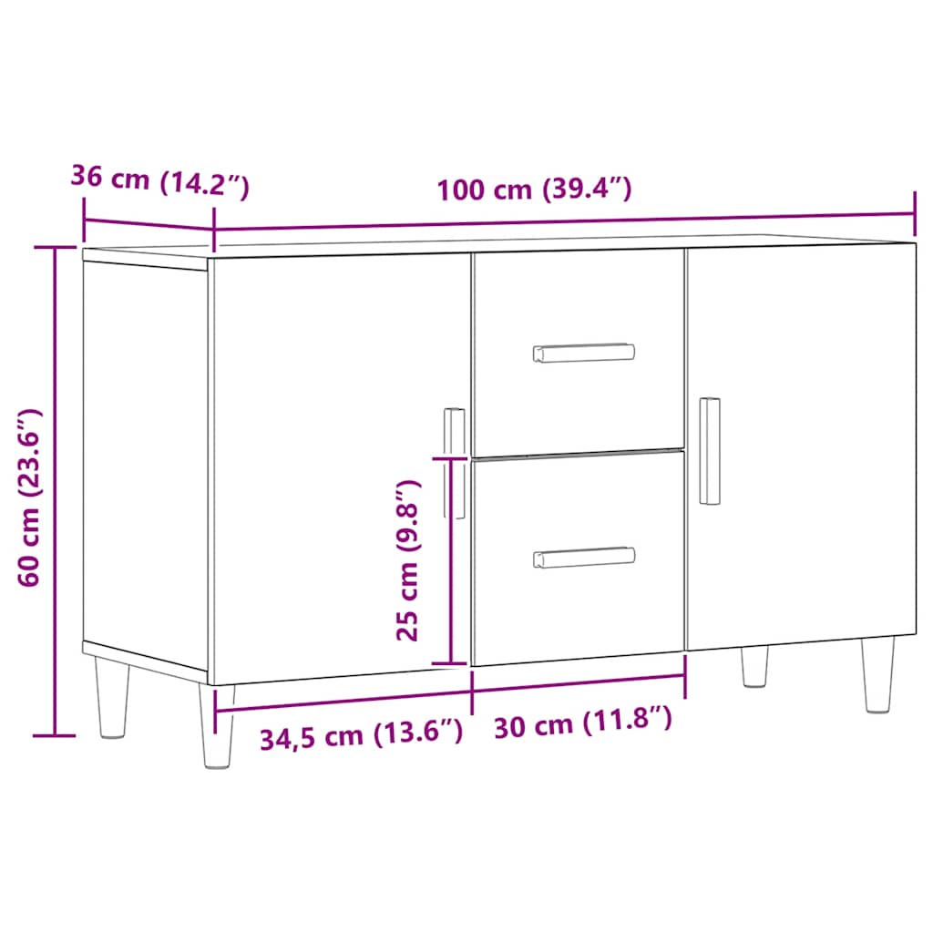 vidaXL Σκευοθήκη Δρυς τεχνίτης 100x36x60 cm Κατασκευασμένο ξύλο