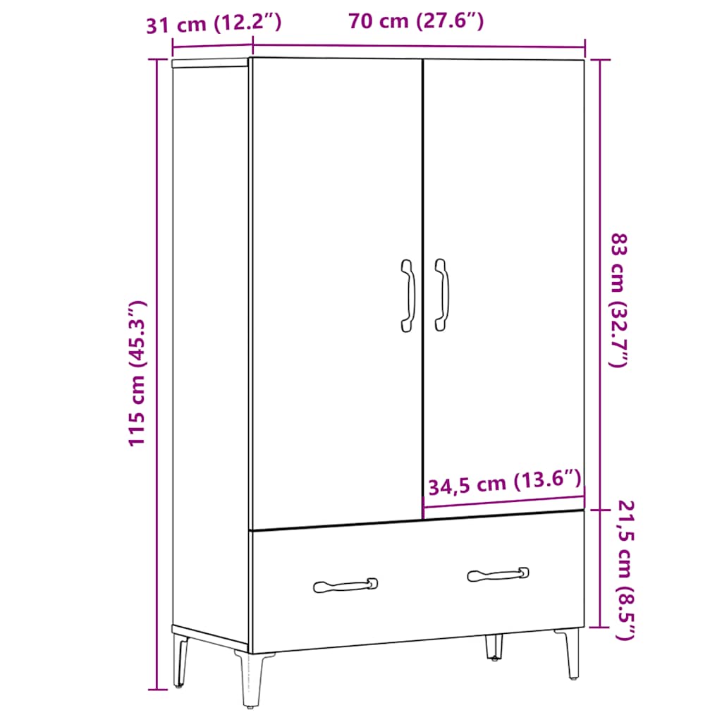vidaXL Ντουλάπι Παλιό ξύλο 70x31x115 cm Κατασκευασμένο ξύλο