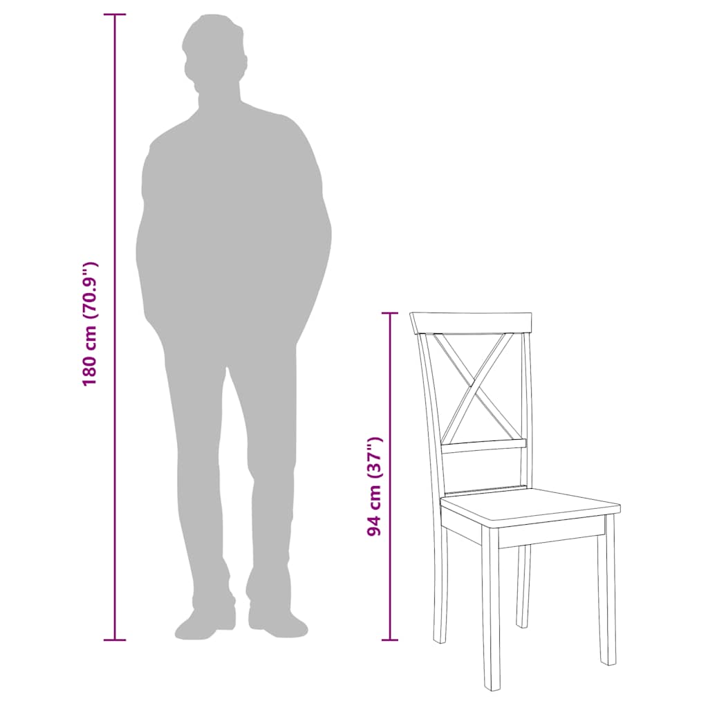 vidaXL Καρέκλες τραπεζαρίας 2 τεμάχια από μασίφ ξύλο καουτσούκ