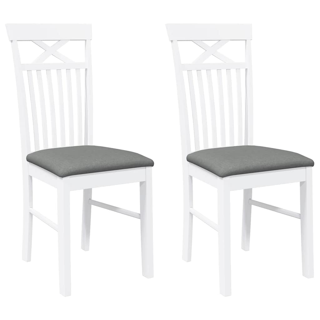 vidaXL Καρέκλες τραπεζαρίας με μαξιλάρια 2 τεμάχια Λευκό μασίφ ξύλο