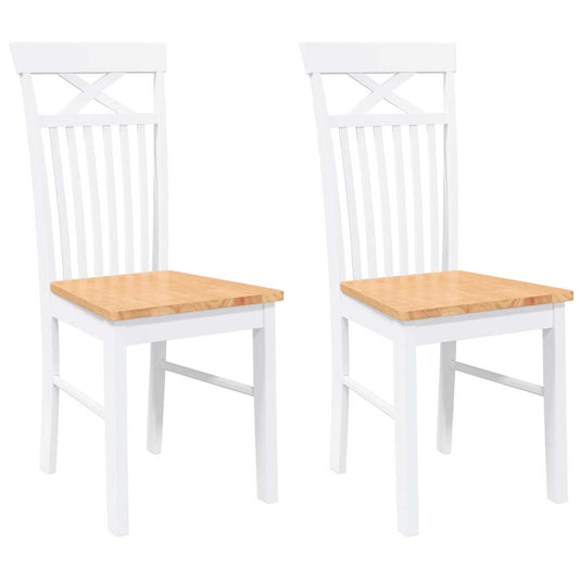 vidaXL Καρέκλες τραπεζαρίας 2 τεμάχια Λευκό μασίφ ξύλο καουτσούκ
