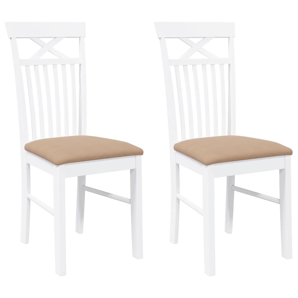 vidaXL Καρέκλες τραπεζαρίας με μαξιλάρια 2 τεμάχια Λευκό μασίφ ξύλο