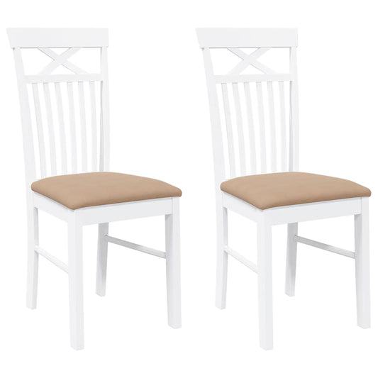 vidaXL Καρέκλες τραπεζαρίας με μαξιλάρια 2 τεμάχια Λευκό μασίφ ξύλο