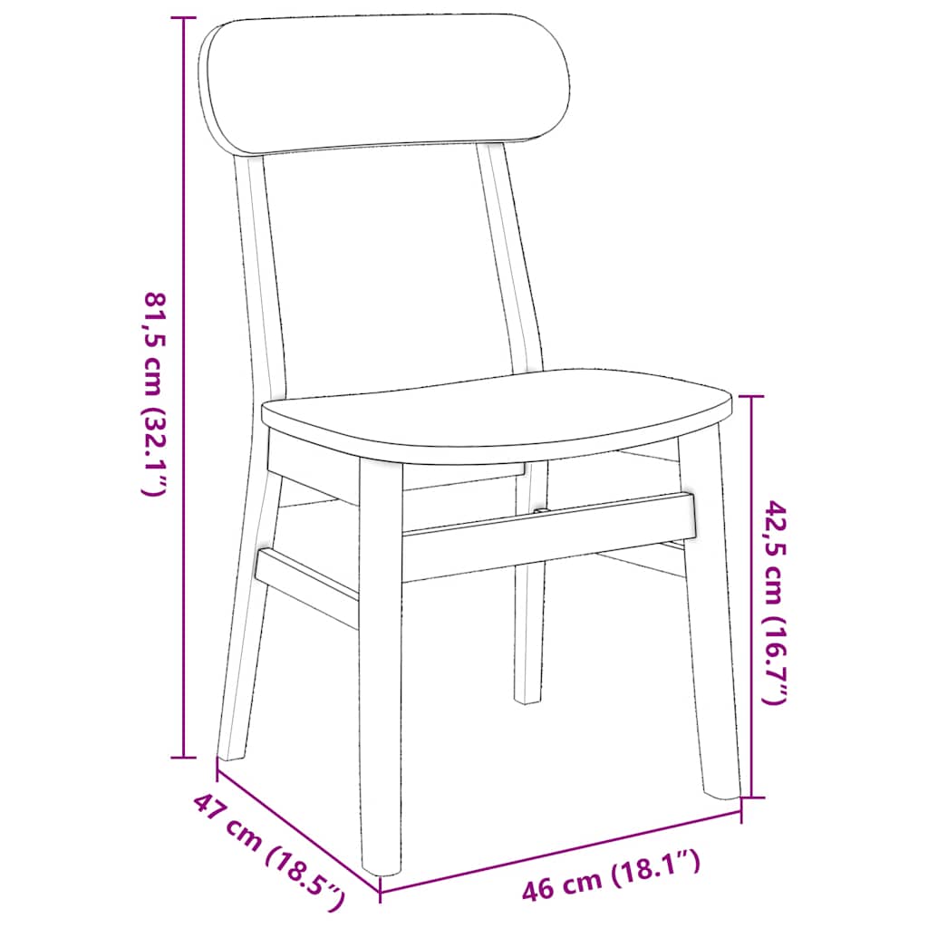 vidaXL Καρέκλες τραπεζαρίας 2 τεμάχια από μασίφ ξύλο καουτσούκ