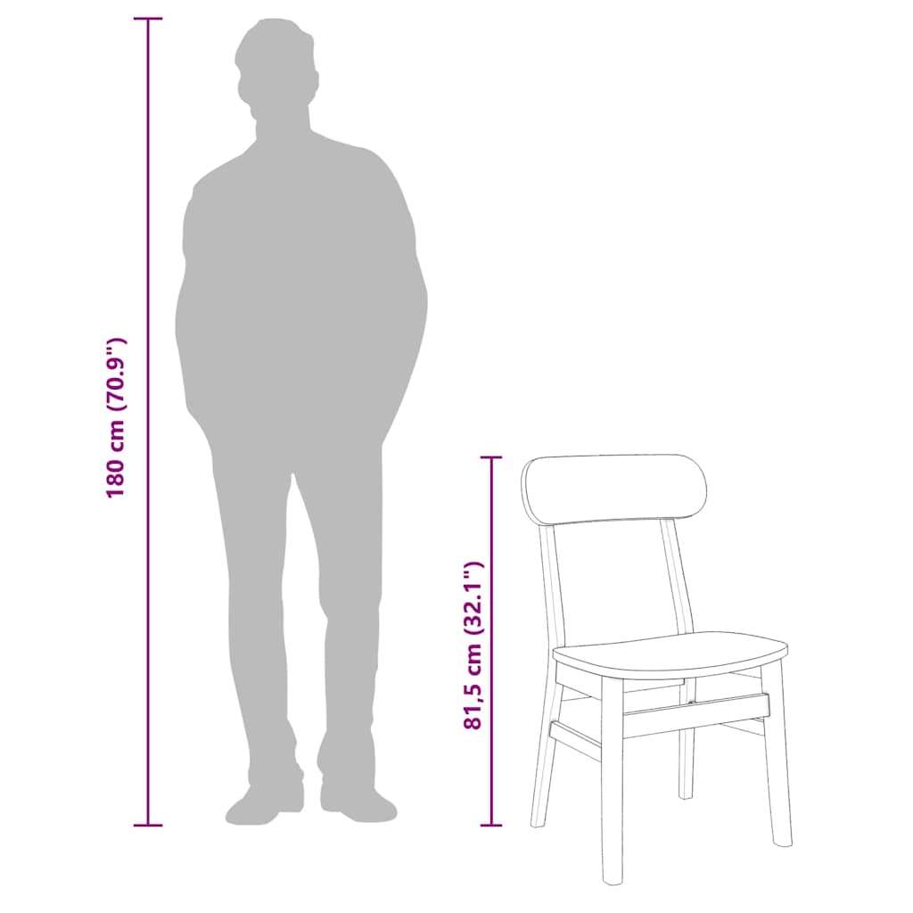 vidaXL Καρέκλες τραπεζαρίας 2 τεμάχια από μασίφ ξύλο καουτσούκ