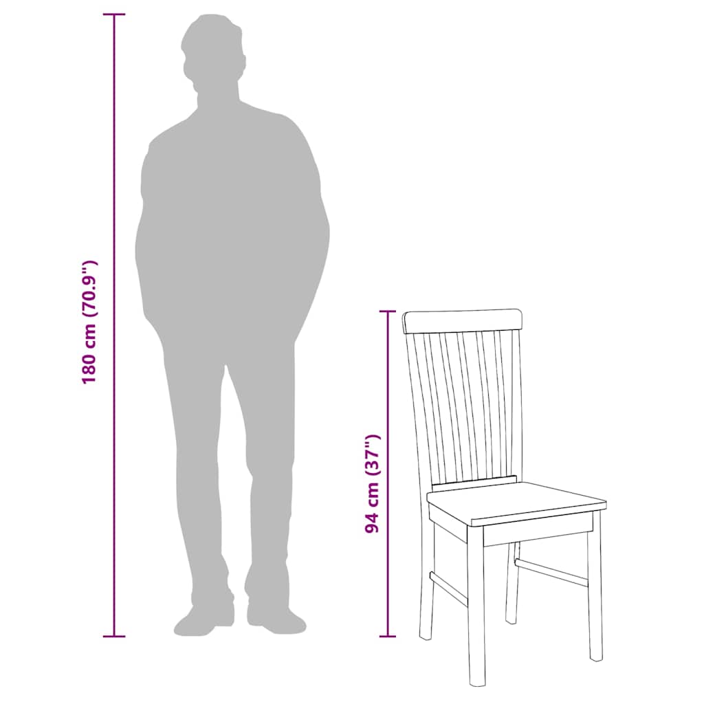 vidaXL Καρέκλες τραπεζαρίας 2 τεμάχια από μασίφ ξύλο καουτσούκ