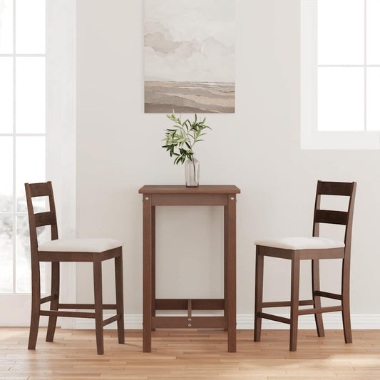 vidaXL σκαμπό μπαρ με μαξιλάρια 2 τεμάχια καφέ μασίφ ξύλο καουτσούκ