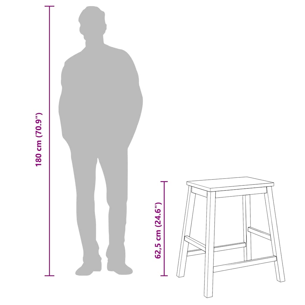 vidaXL Καρέκλες μπαρ 2 τεμάχια από μασίφ ξύλο καουτσούκ