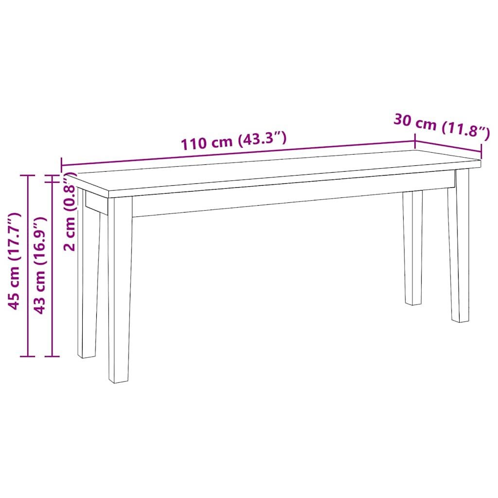 Πάγκος vidaXL 110 cm μασίφ ξύλο καουτσούκ