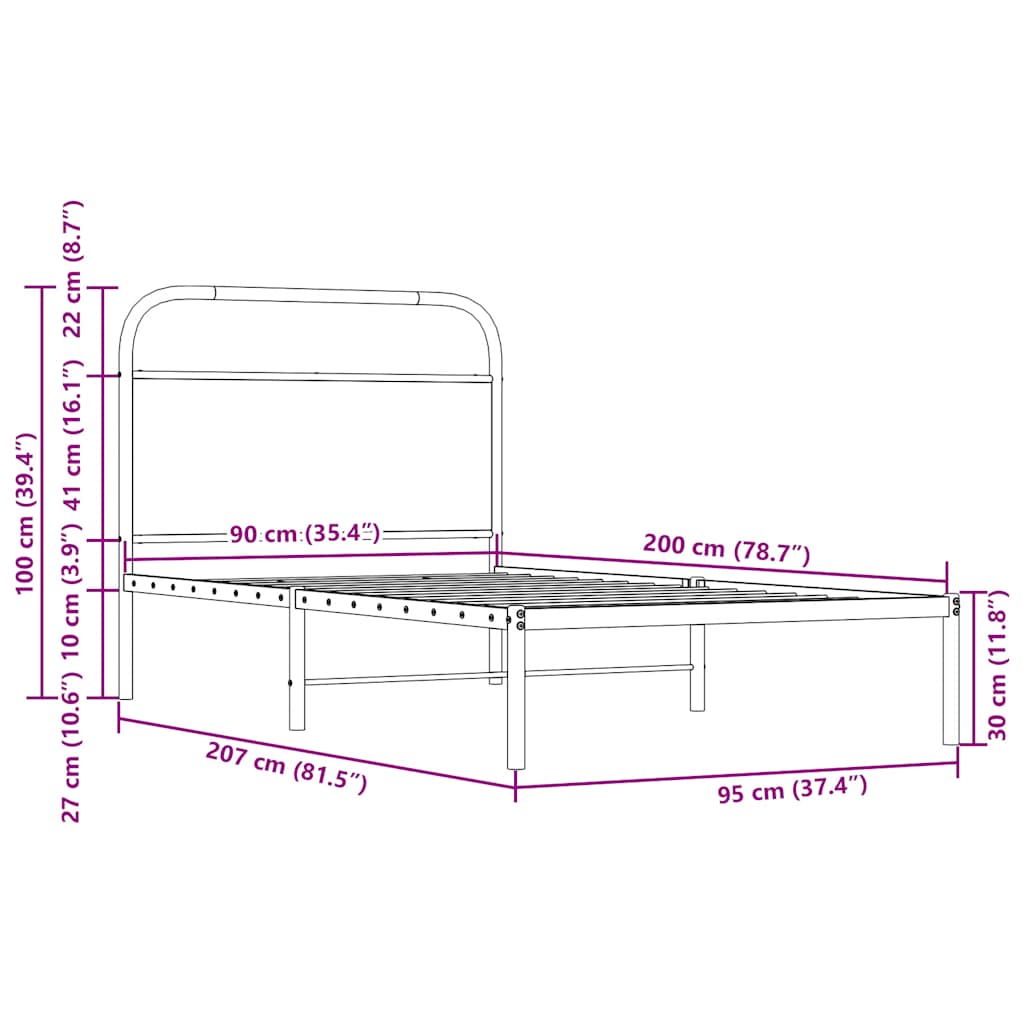 vidaXL Πλαίσιο Κρεβ. Χωρ. Στρώμα Sonoma Δρυς 90x200 εκ. Επεξ. Ξύλο
