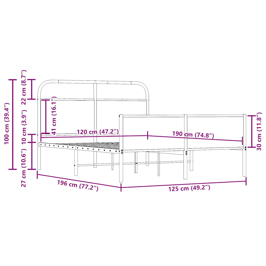 vidaXL Πλαίσιο Κρεβατιού Χωρ. Στρώμα Sonoma Δρυς 120x190 εκ. Επ. Ξύλο