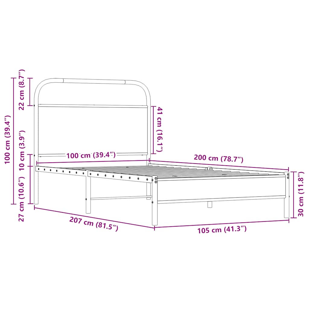 vidaXL Πλαίσιο Κρεβατιού Χωρ. Στρώμα Sonoma Δρυς 100x200εκ Επ. Ξύλο