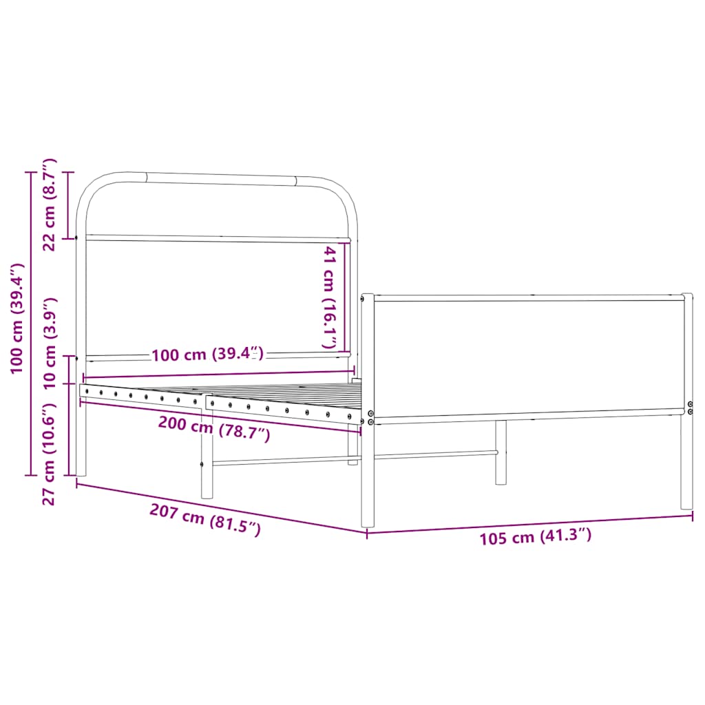 vidaXL Πλαίσιο Κρεβατιού Χωρ. Στρώμα Sonoma Δρυς 100x200εκ Επ. Ξύλο