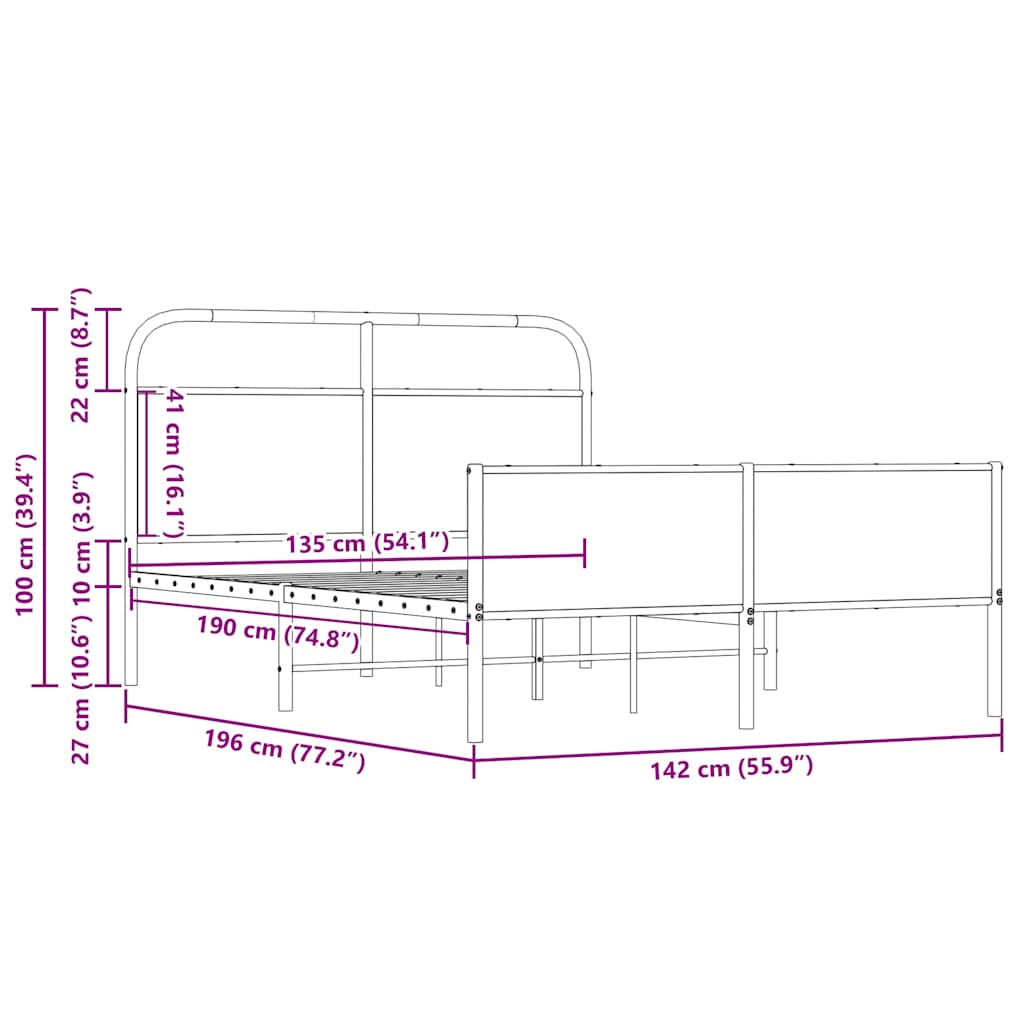 vidaXL Πλαίσιο Κρεβατιού Χωρ. Στρώμα Sonoma Δρυς 135x190εκ. Επ. Ξύλο