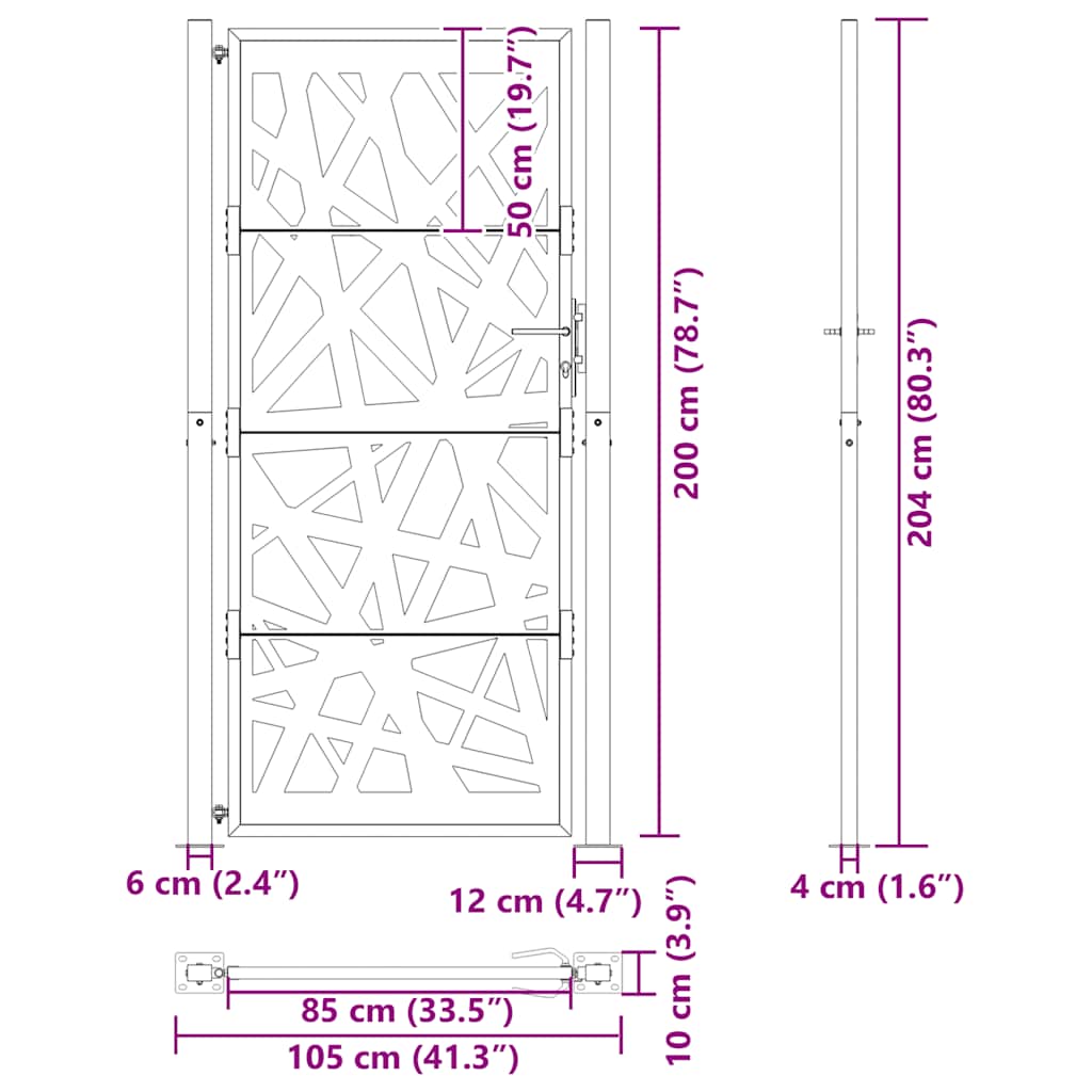 vidaXL Πόρτα Κήπου 100x200 εκ. από Ατσάλι με Ανθεκτικό στις Καιρικές Συνθήκες Φωτισμού