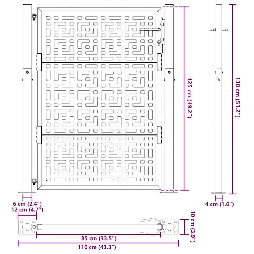 vidaXL Πόρτα Κήπου Μαύρη με Σταυρό 100x125 εκ. από Ατσάλι