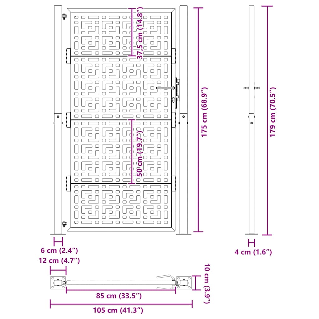vidaXL Πόρτα Κήπου με Σταυρό 100x175 εκ. από Ατσάλι με Αντοχή στις Καιρικές Συνθήκες