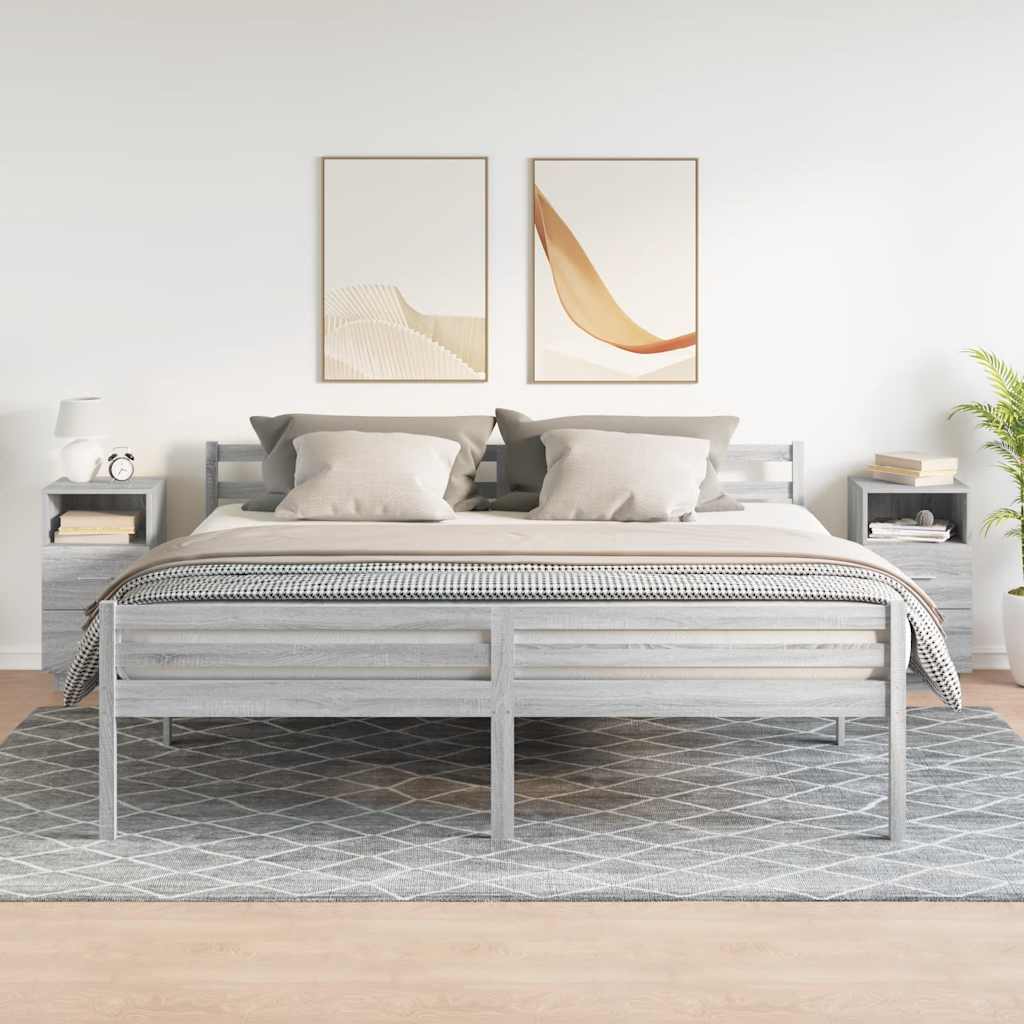 vidaXL Κομοδίνα 2 τμχ με 2 συρτάρια Γκρι Sonoma 36x36x68 εκ.